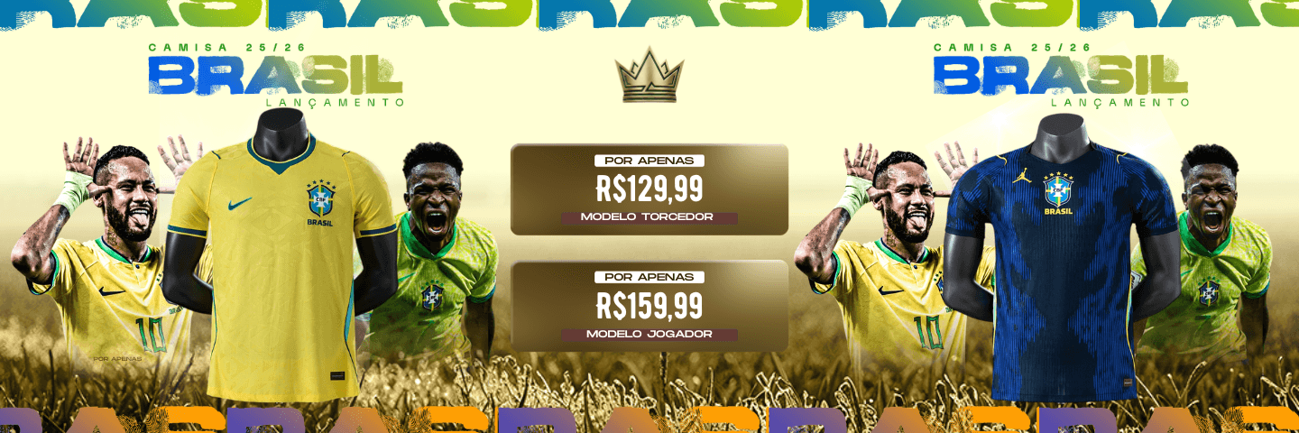 CAMISA OFICIAL DA SELEÇÃO — Vista o verde e amarelo — Modelos Torcedor e Jogador a partir de R$ 129,99.